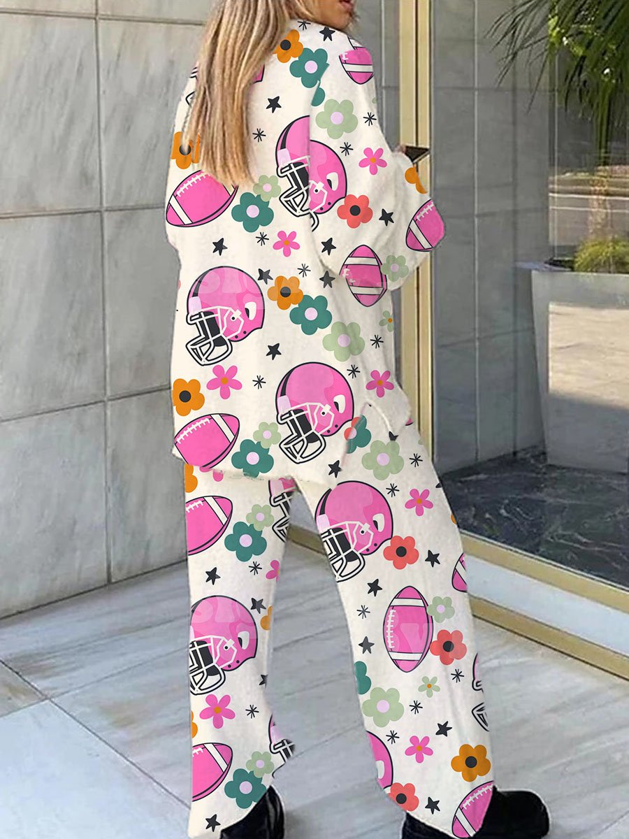 Women's Rugby Floral Print Pajama Set