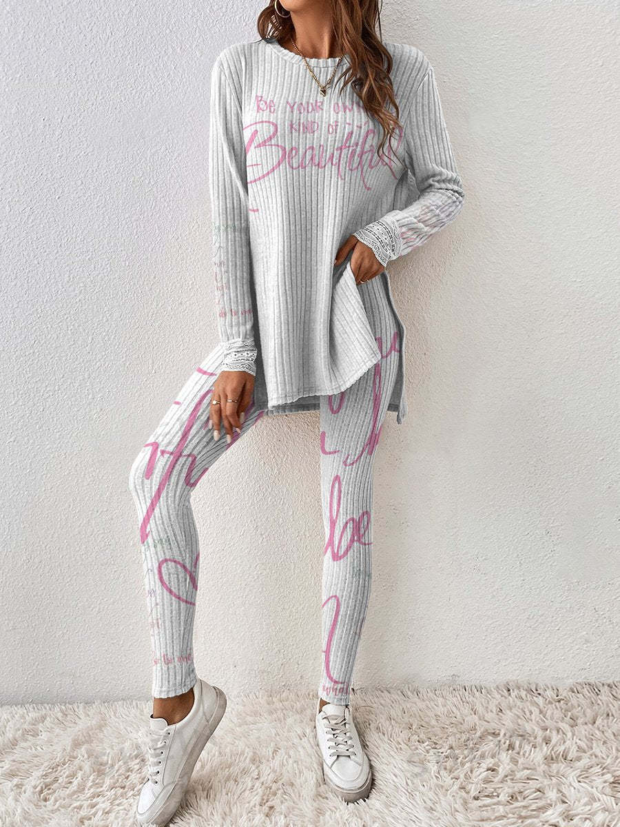 Women's Be Yourself Pattern Long Sleeve Pants Set