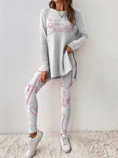 Women's Be Yourself Pattern Long Sleeve Pants Set