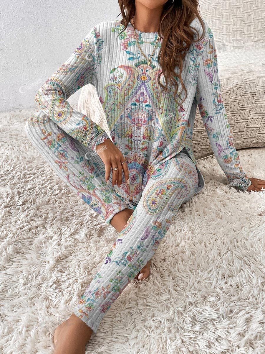 Bohemian Women's Grey Long Sleeve Pajama Set