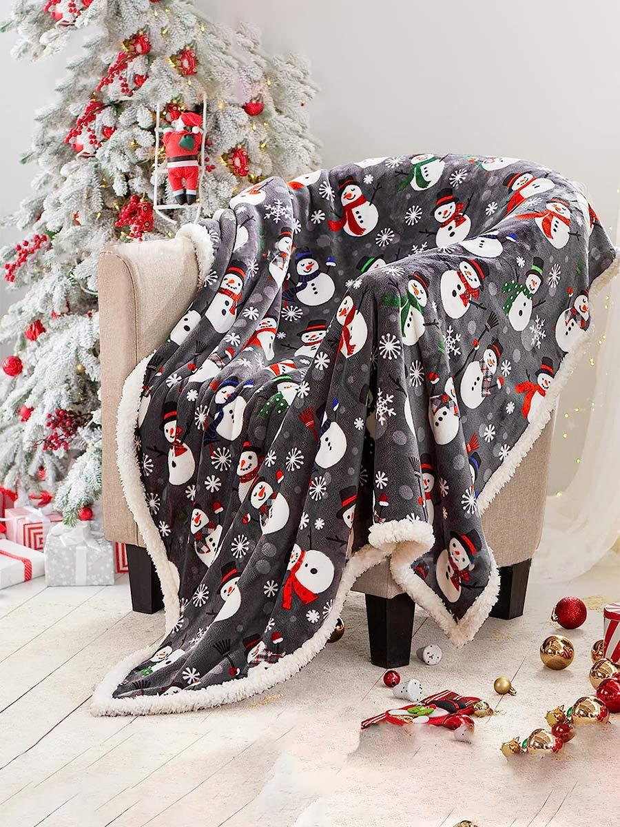 Christmas Printed Elk Snowman Gingerbread Man Snowflake Sofa Blanket