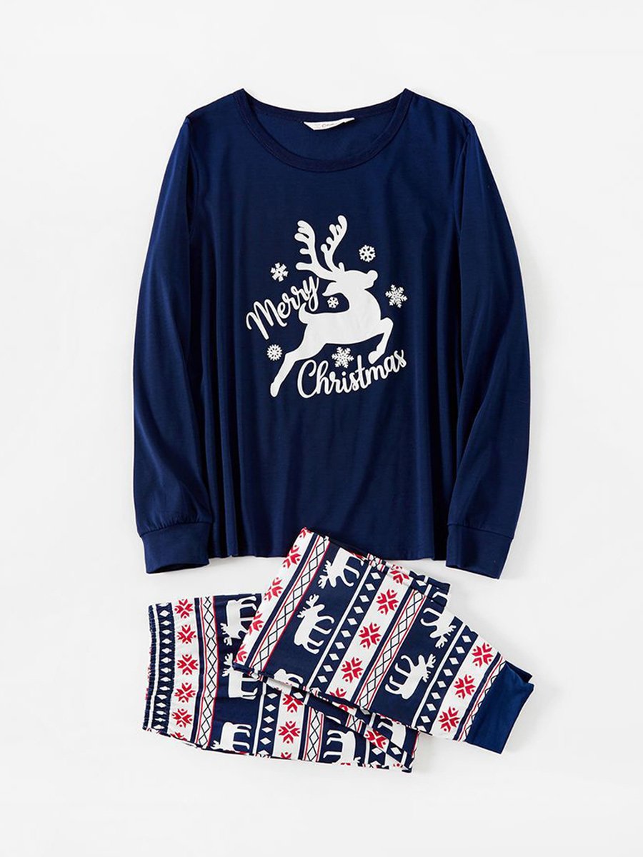 Christmas Print Family Long Sleeve Crew Neck Pajama Set