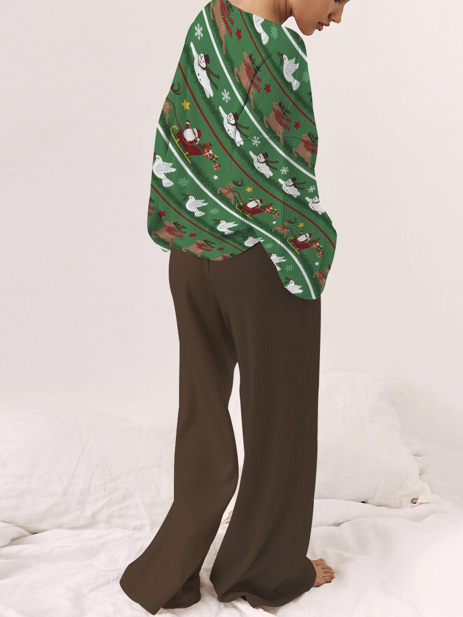 Women's Christmas Elk Snowman Pajamas Set