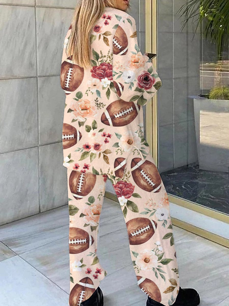 Women's Rugby Floral Print Pajama Set