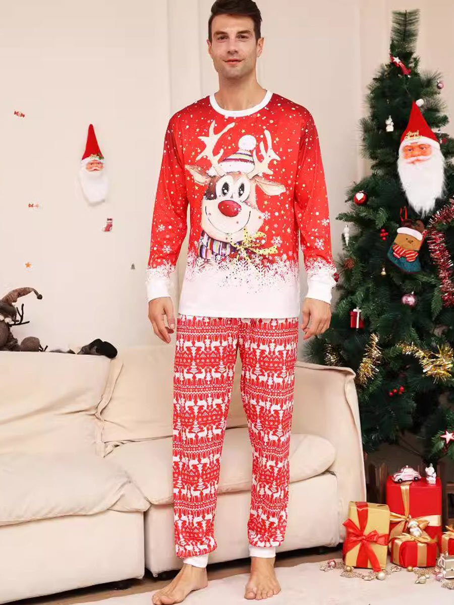 Christmas Deer Snowflake Print Family Lounge Suit