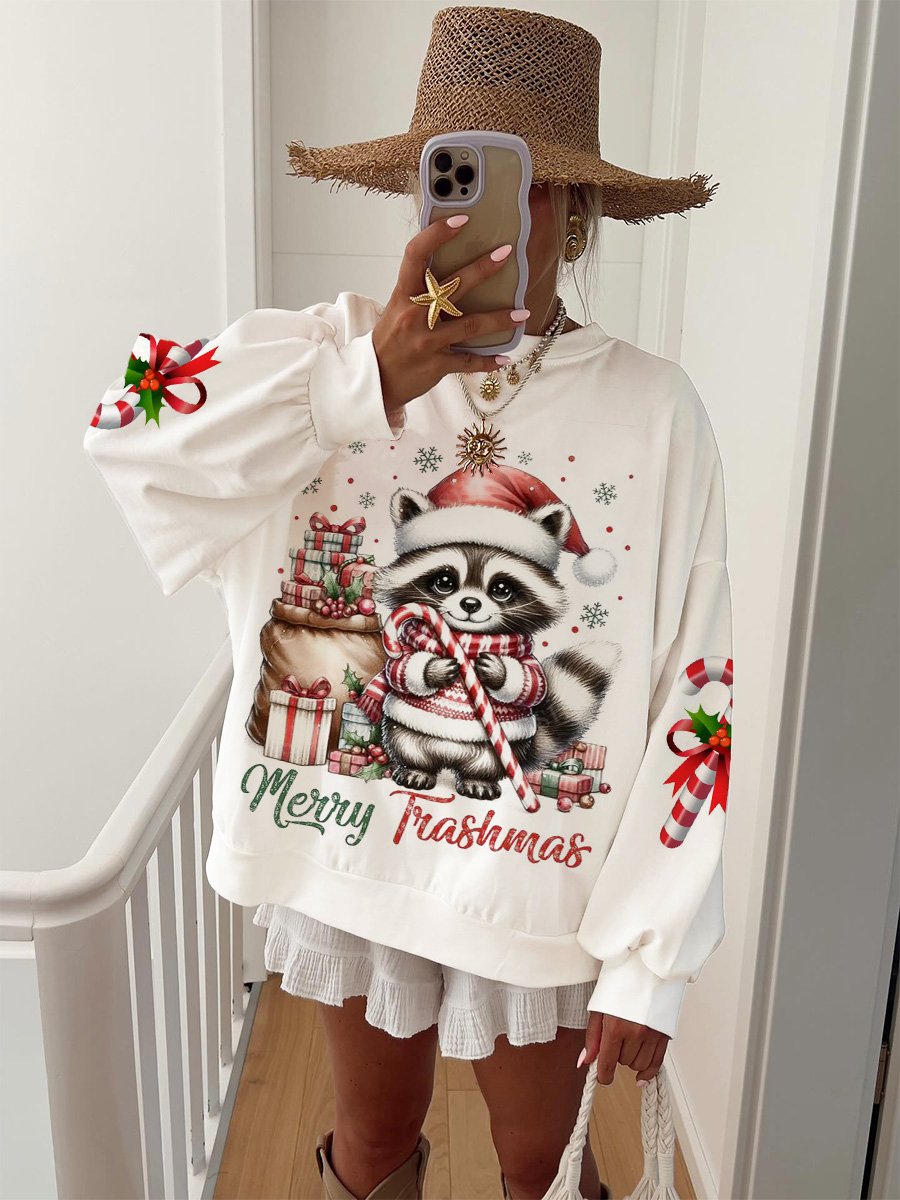 Women's Christmas Raccoon Print Sweatshirt