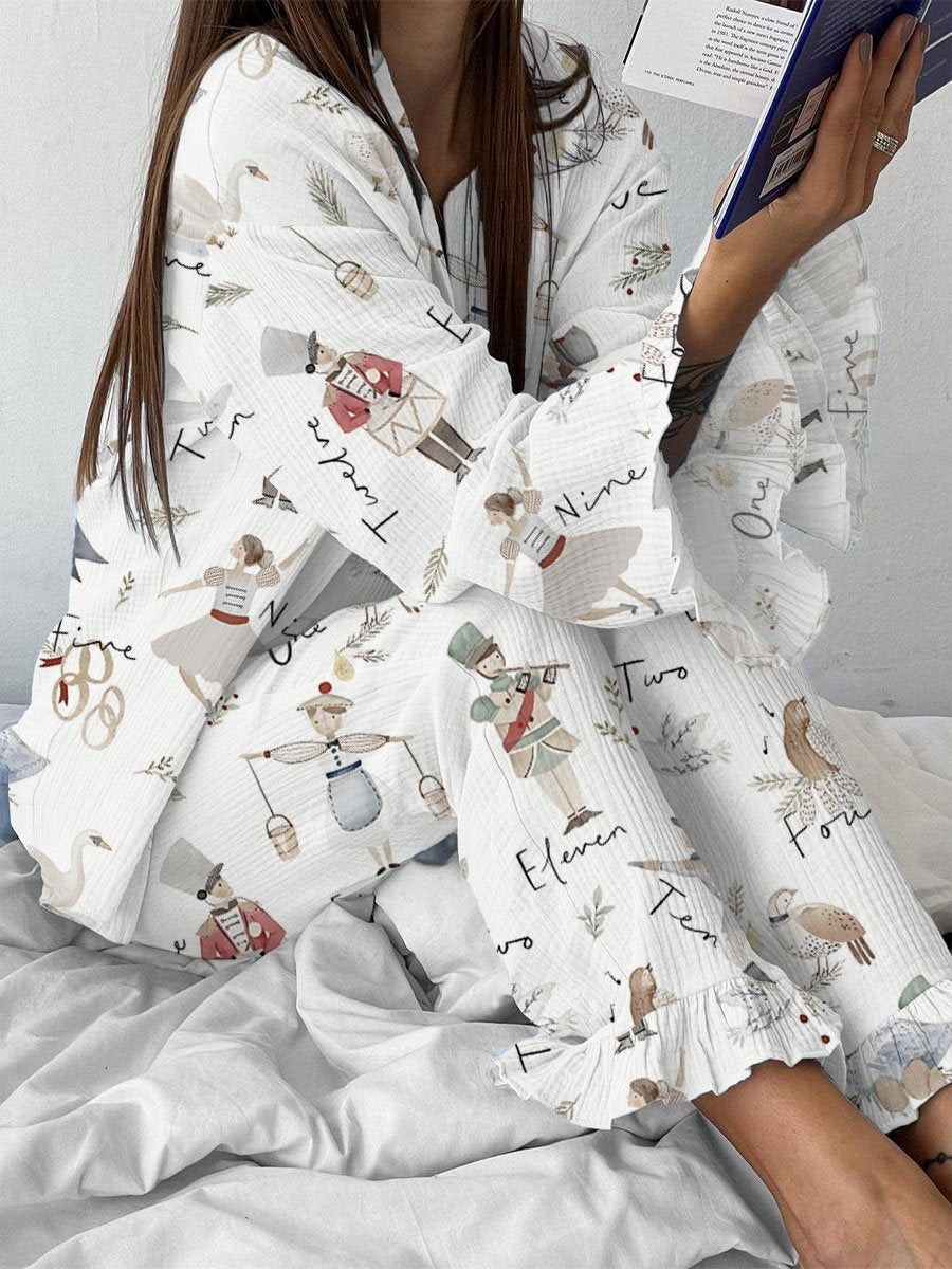 Women's Christmas Day 12 Printed V-Neck Long Sleeve Homewear Set