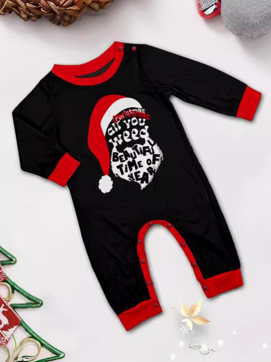Christmas Hat Letter Print Family Lounge Clothes Pajamas Set