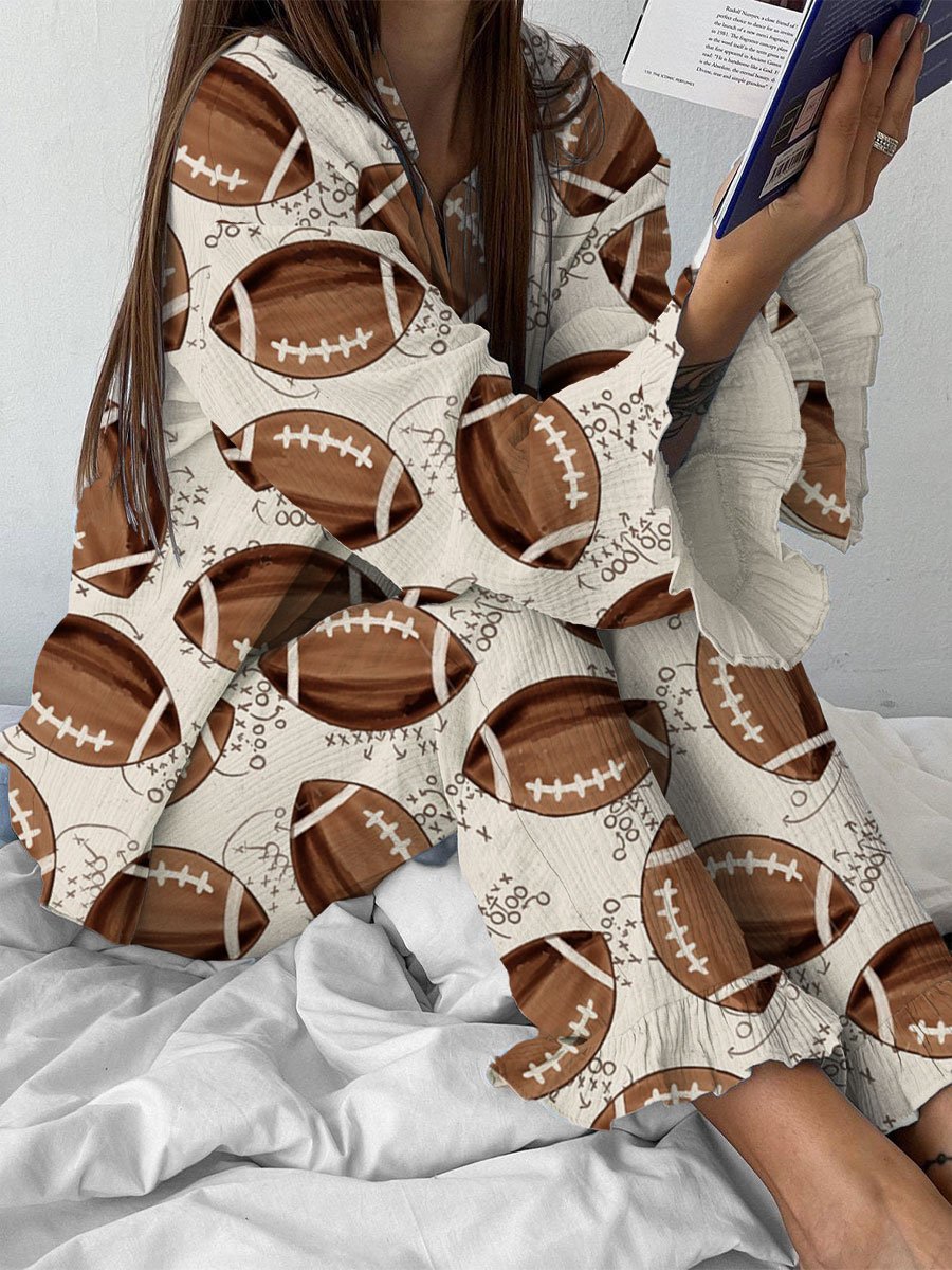 Women's Art Painting Rugby Print Home Long Sleeve Suit