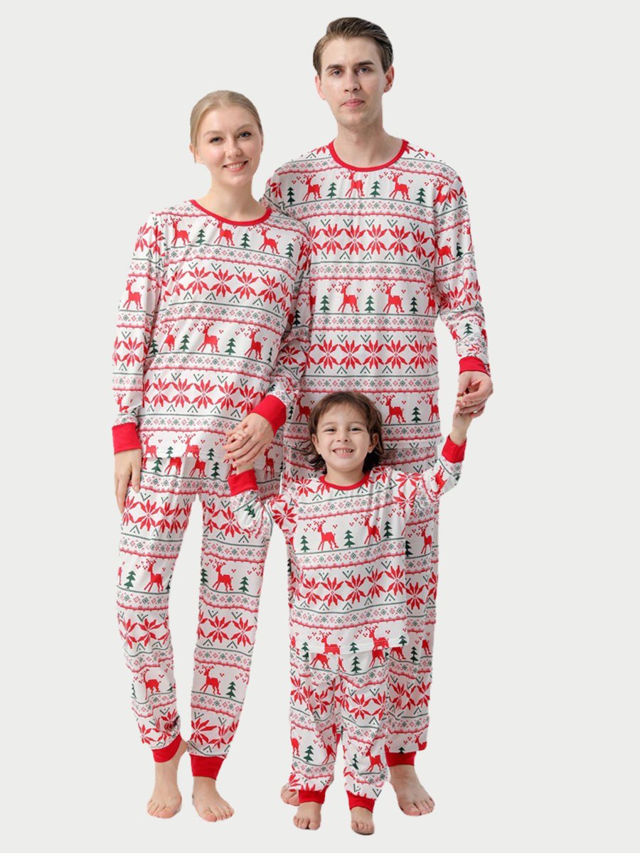 Family Size Cotton Christmas Deer Print Family Pajamas
