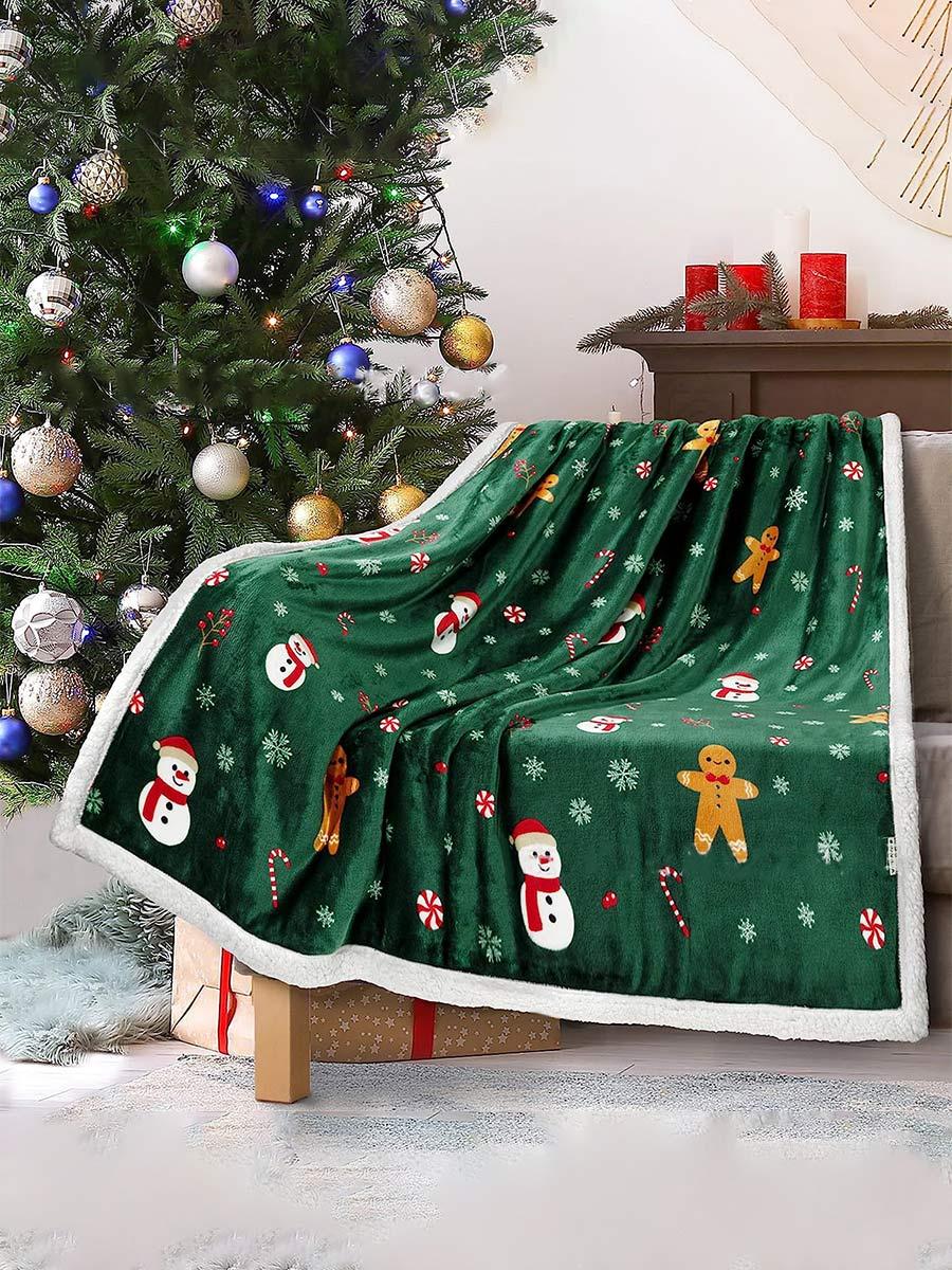 Christmas Printed Elk Snowman Gingerbread Man Snowflake Sofa Blanket