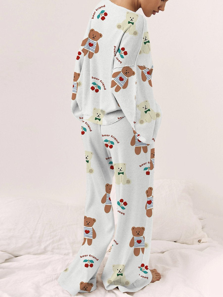 Women's Cherry Teddy Bear Casual Linen Cotton Set