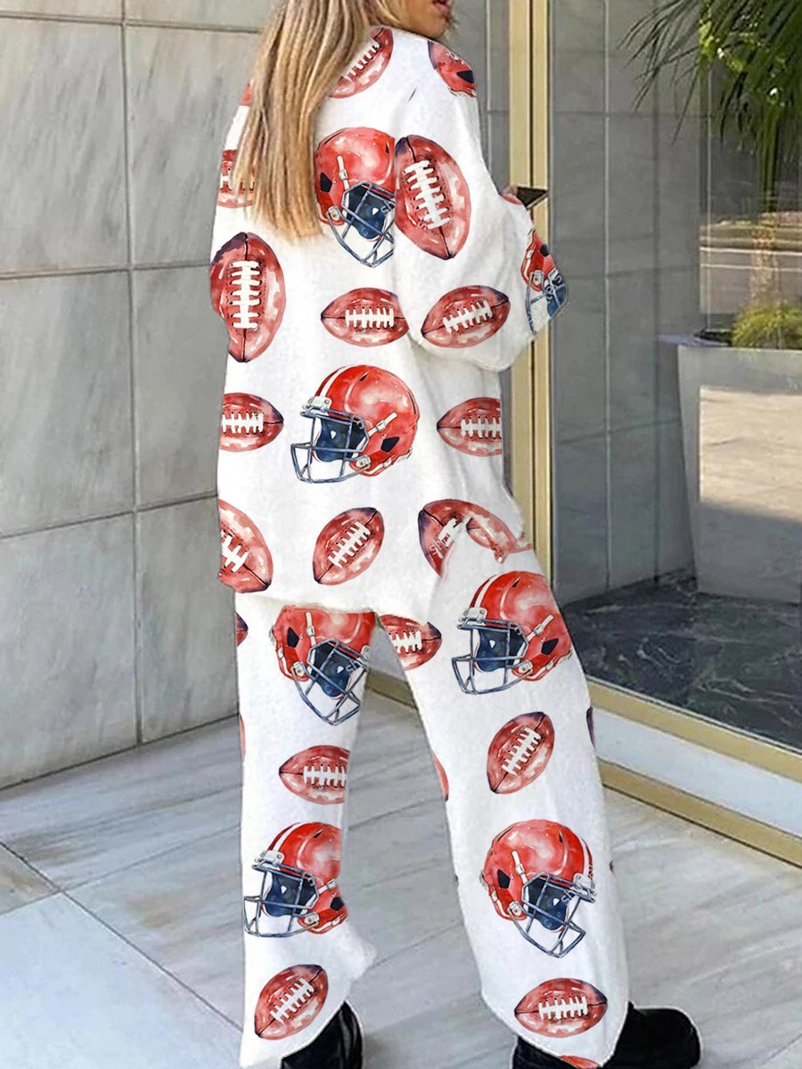 Women's Art Painting Rugby Print Home Long Sleeve Suit