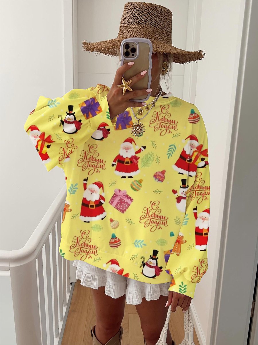 Women's Santa Snowman Print Sweater