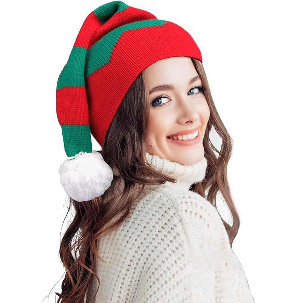 Christmas Pom-Pom Two-Color Knitted Hat
