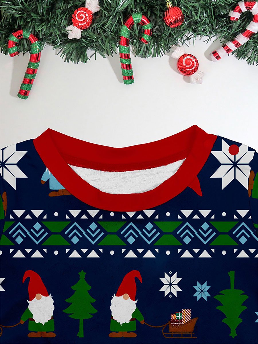 Santa Claus Snowflake Stripe Printed Pajama Set