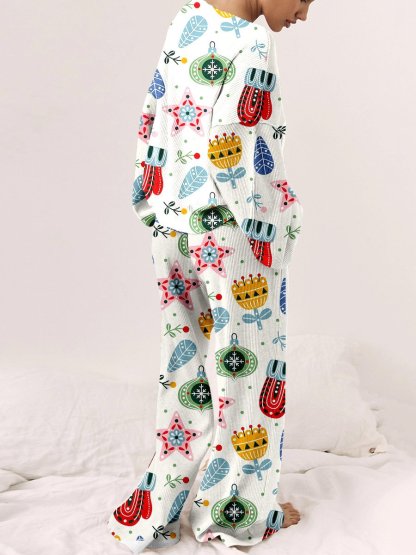 Women's Christmas Art Painting Printed Home Long Sleeve Suit