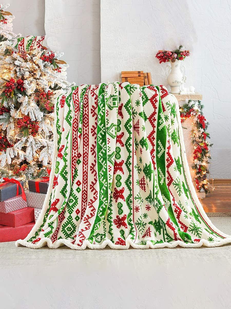Christmas Printed Elk Snowman Gingerbread Man Snowflake Sofa Blanket