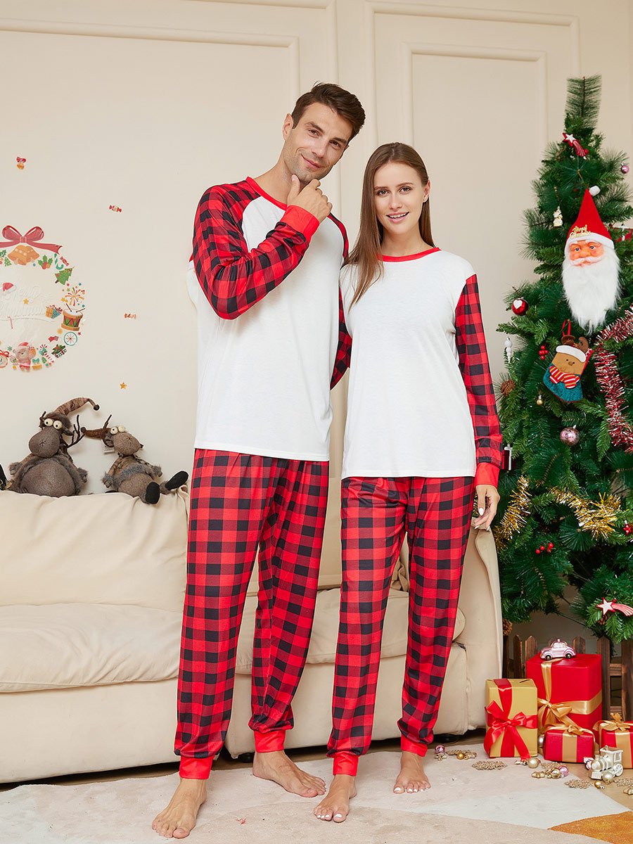 Christmas Solid Color Plaid Print Family Home Set