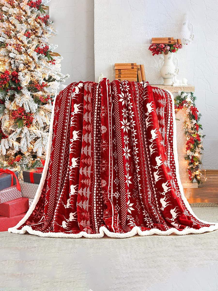Christmas Printed Elk Snowman Gingerbread Man Snowflake Sofa Blanket