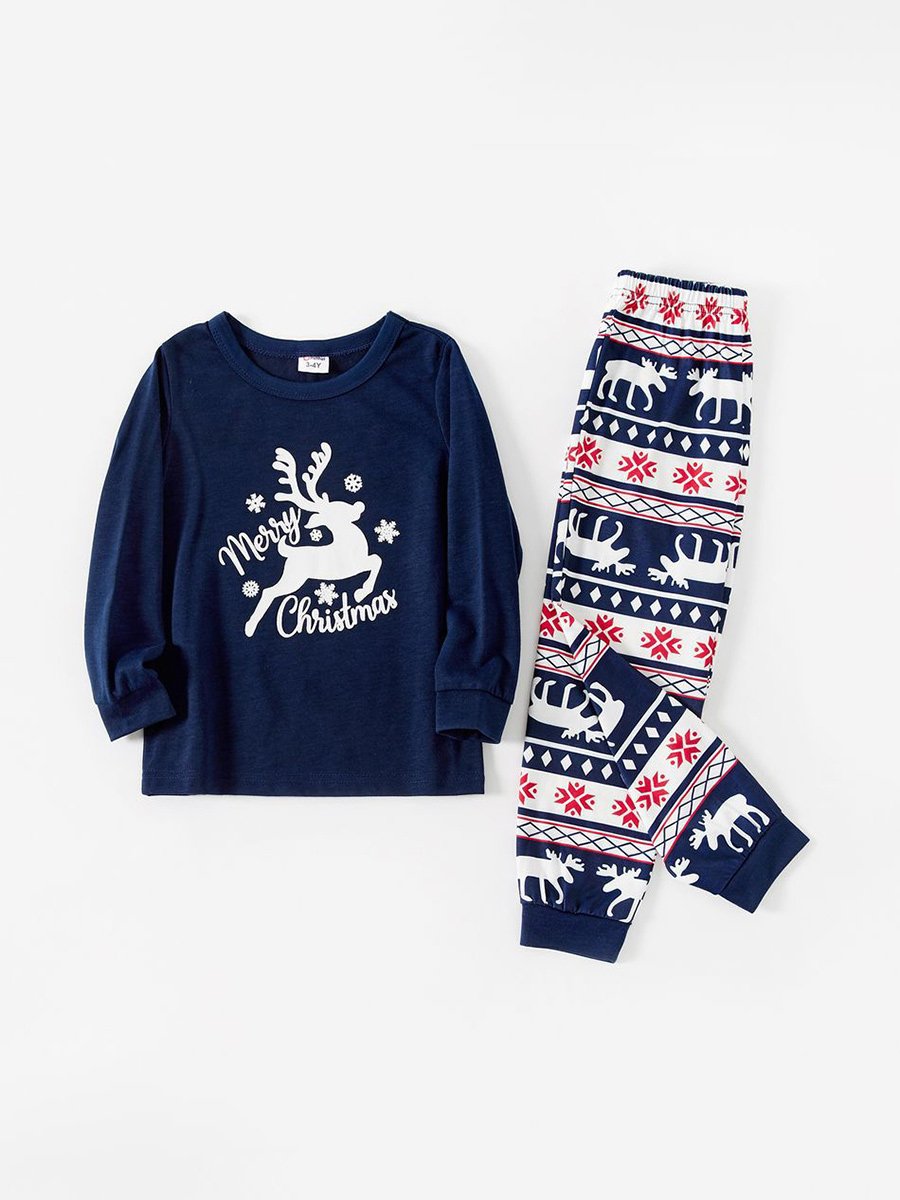 Christmas Print Family Long Sleeve Crew Neck Pajama Set