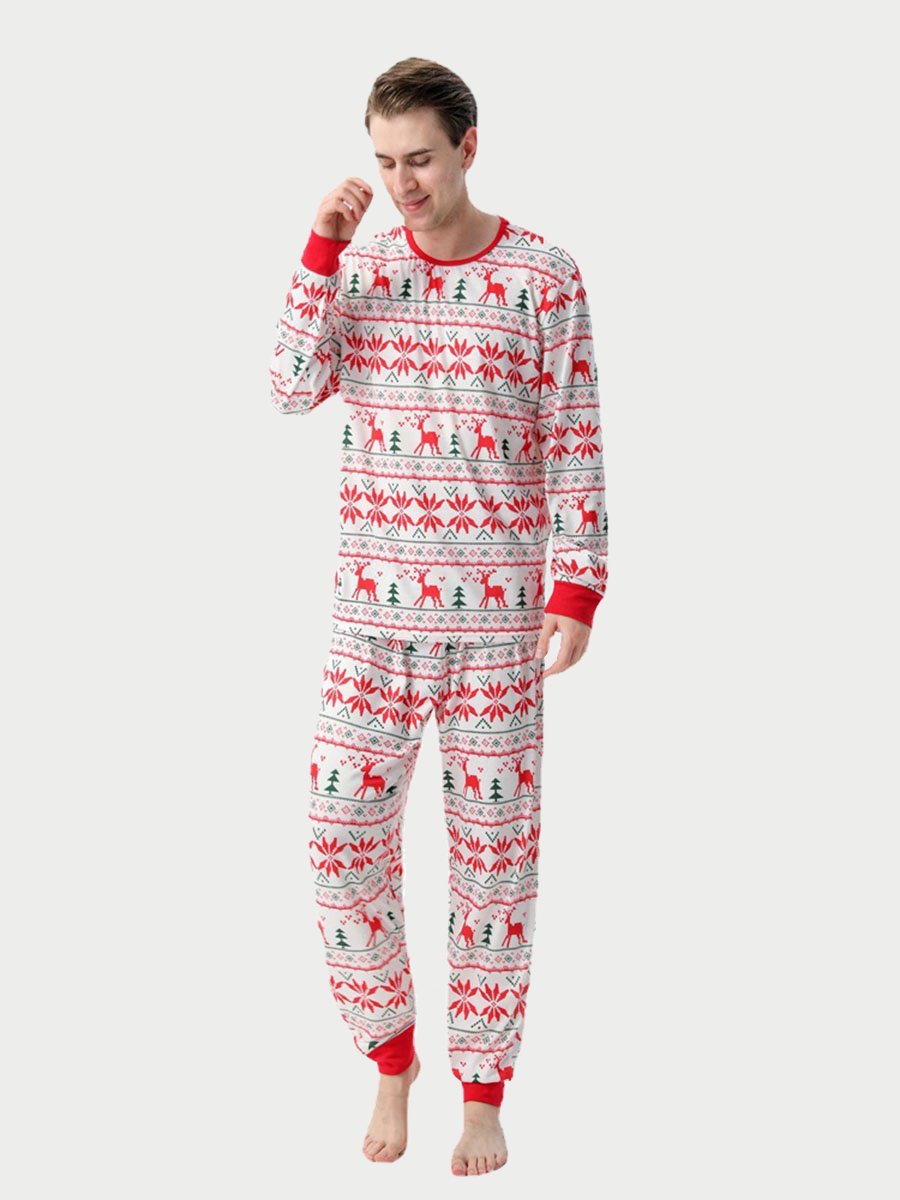 Family Size Cotton Christmas Deer Print Family Pajamas