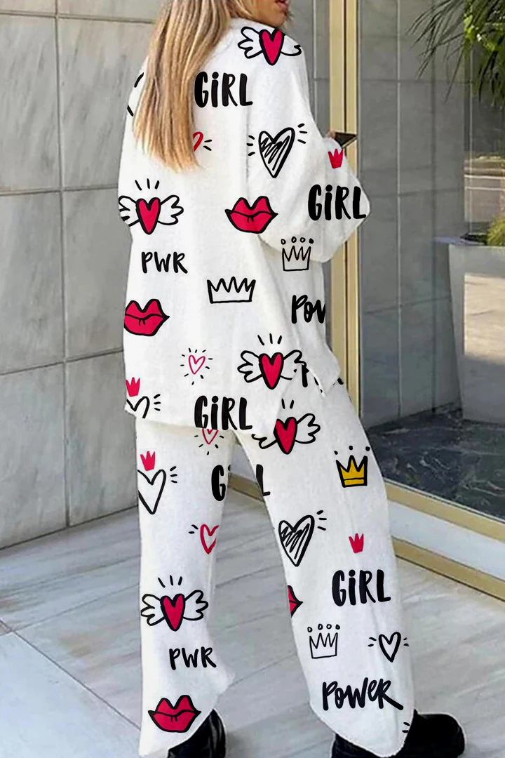 Women's Heart Letter Printed Casual Homewear Set
