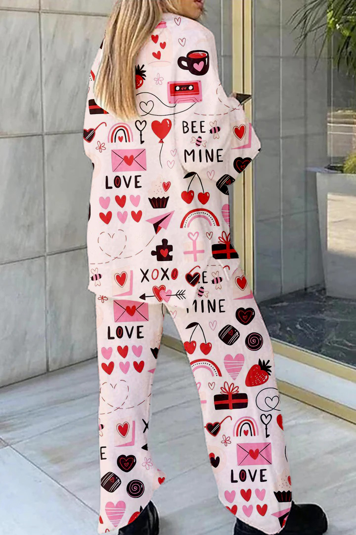 Women's Pink Valentine's Day Fun Printed Casual Homewear Set