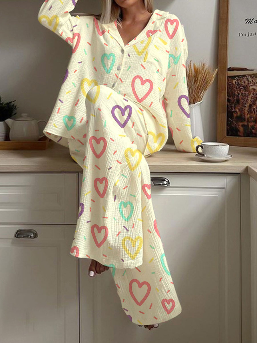 Women's Valentine's Day Heart Printed Casual Suit