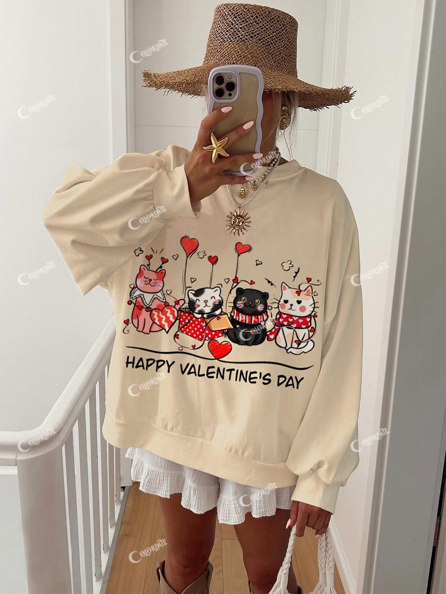 Women's Valentine's Day Cute Cat Print Sweatshirt