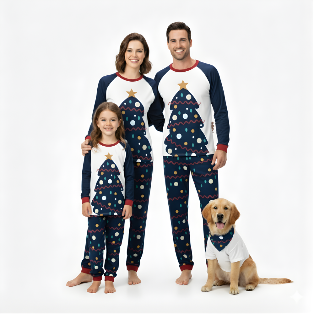 Christmas Tree Patterned Festive Family Matching Pajama Set