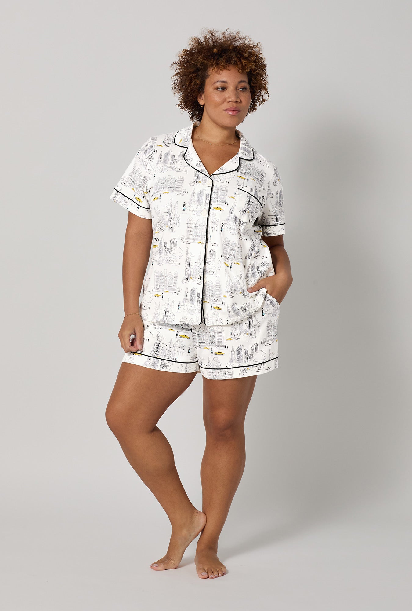 City That Never Sleeps Short Sleeve Classic Shorty Satin PJ Set