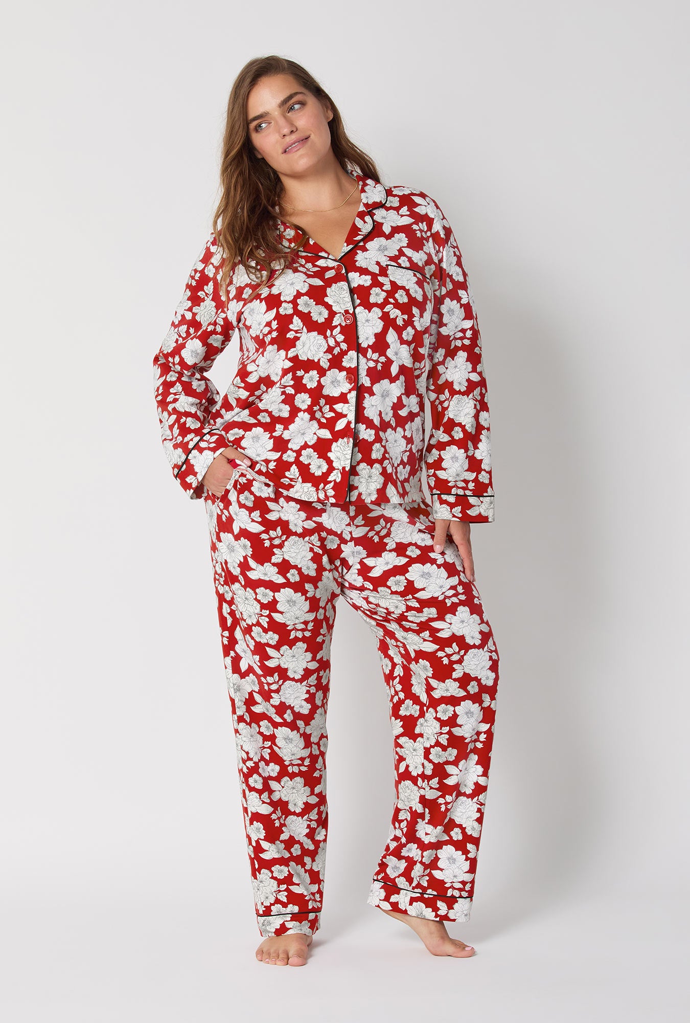 Floral Charm Long Sleeve Classic Satin Pj Set