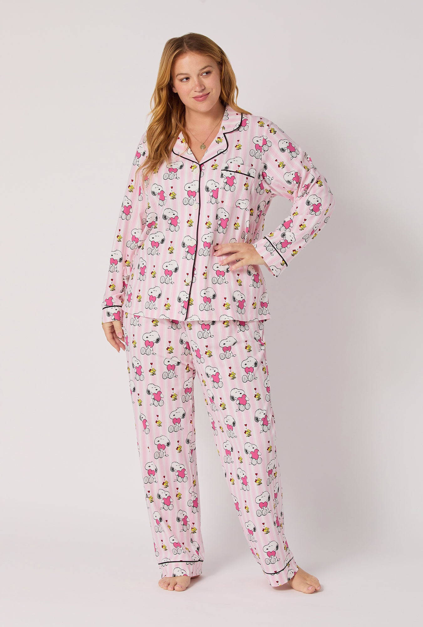 Snoopy's Valentine Long Sleeve Classic Satin Pj Set