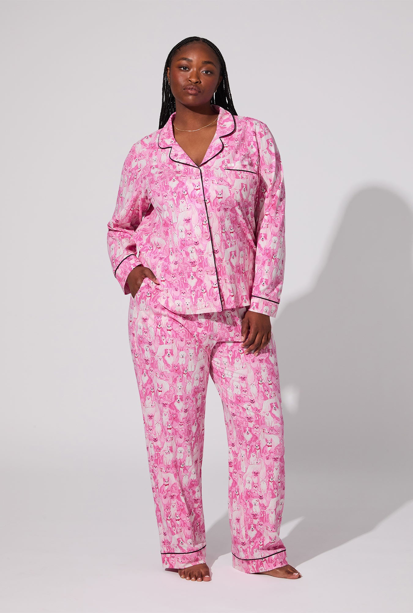 Paw-fectly Pink Long Sleeve Classic Satin PJ Set