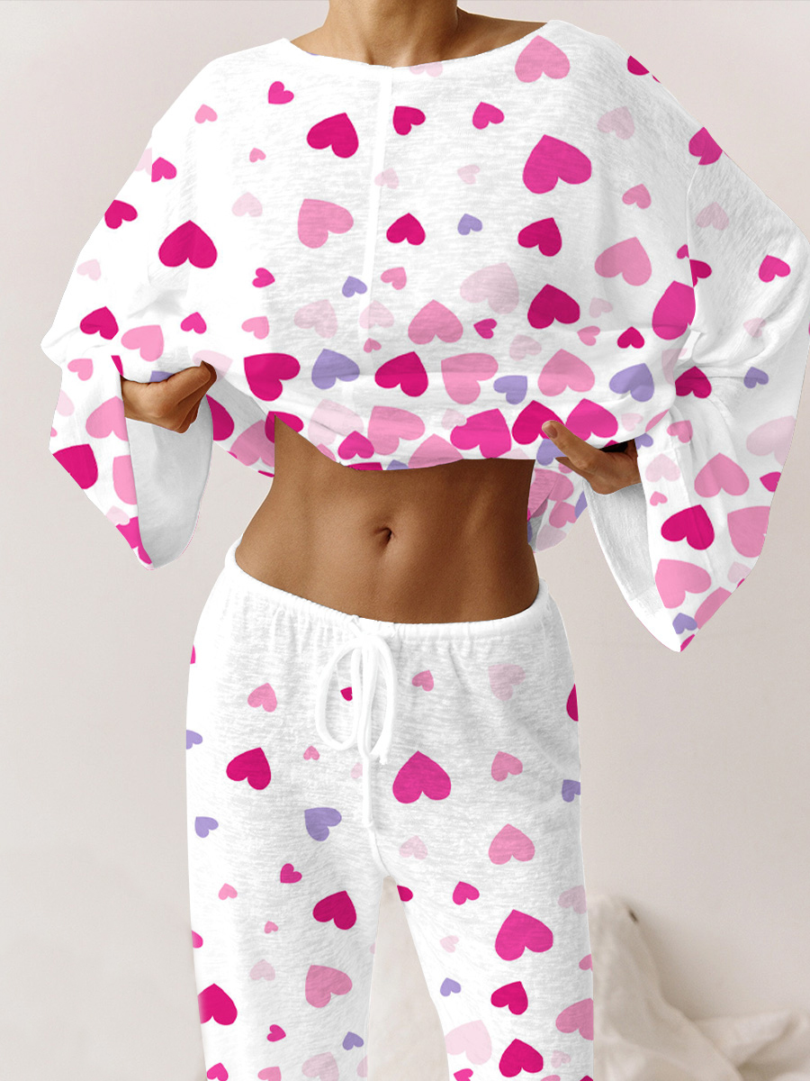 Women's Valentine's Day Heart Printed Casual Homewear Set