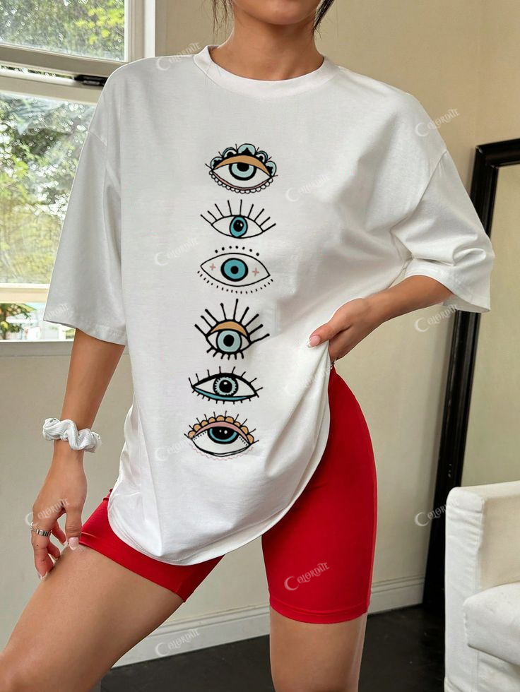 Cartoon Eyes Art Cotton Casual T-Shirt