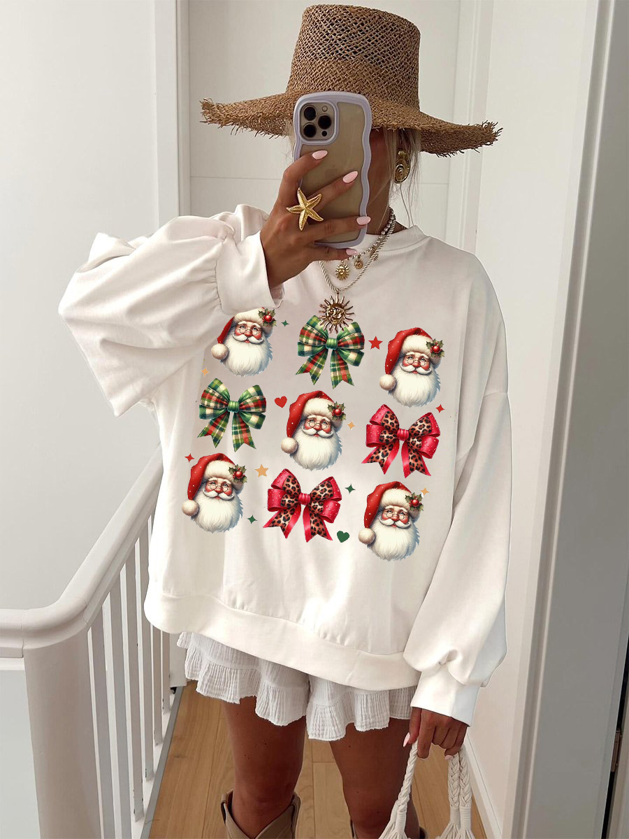 Women's Santa Claus and Bow Print Sweatshirt