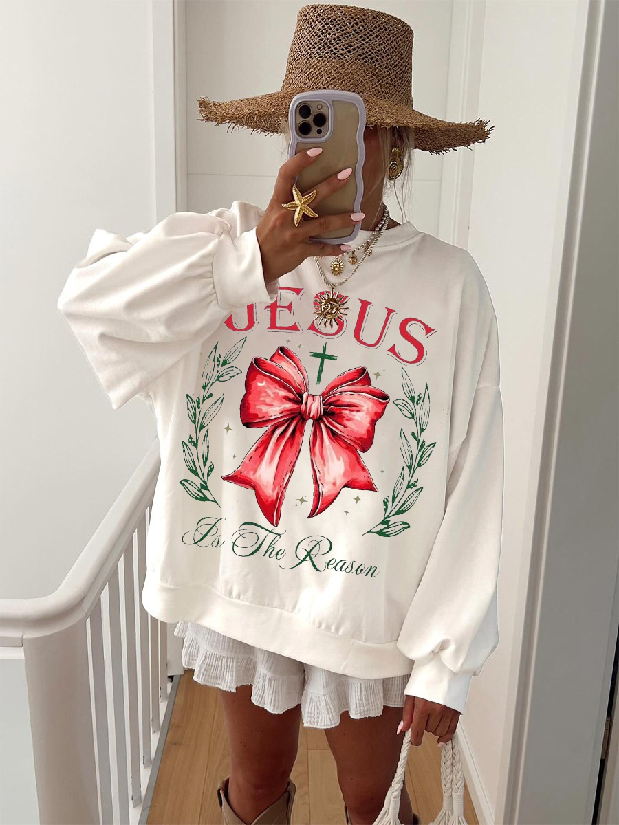 Women's Christmas Jesus Bow Print Sweatshirt