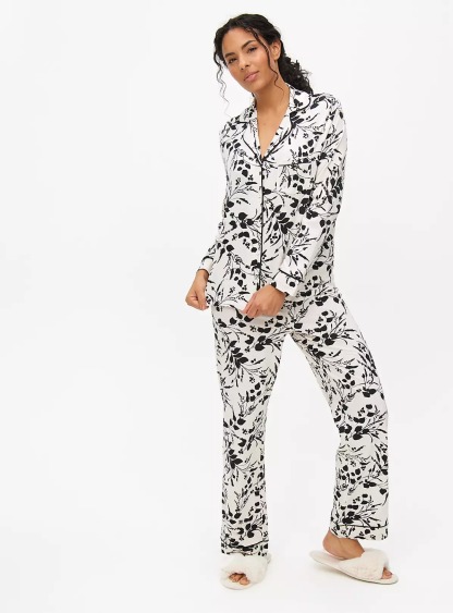 Mono Floral Black and White Traditional Pyjamas Set