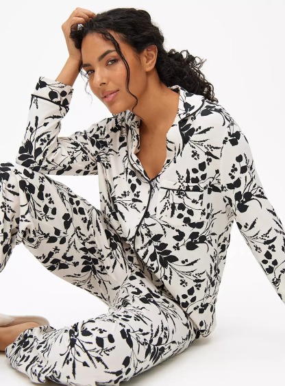 Mono Floral Black and White Traditional Pyjamas Set