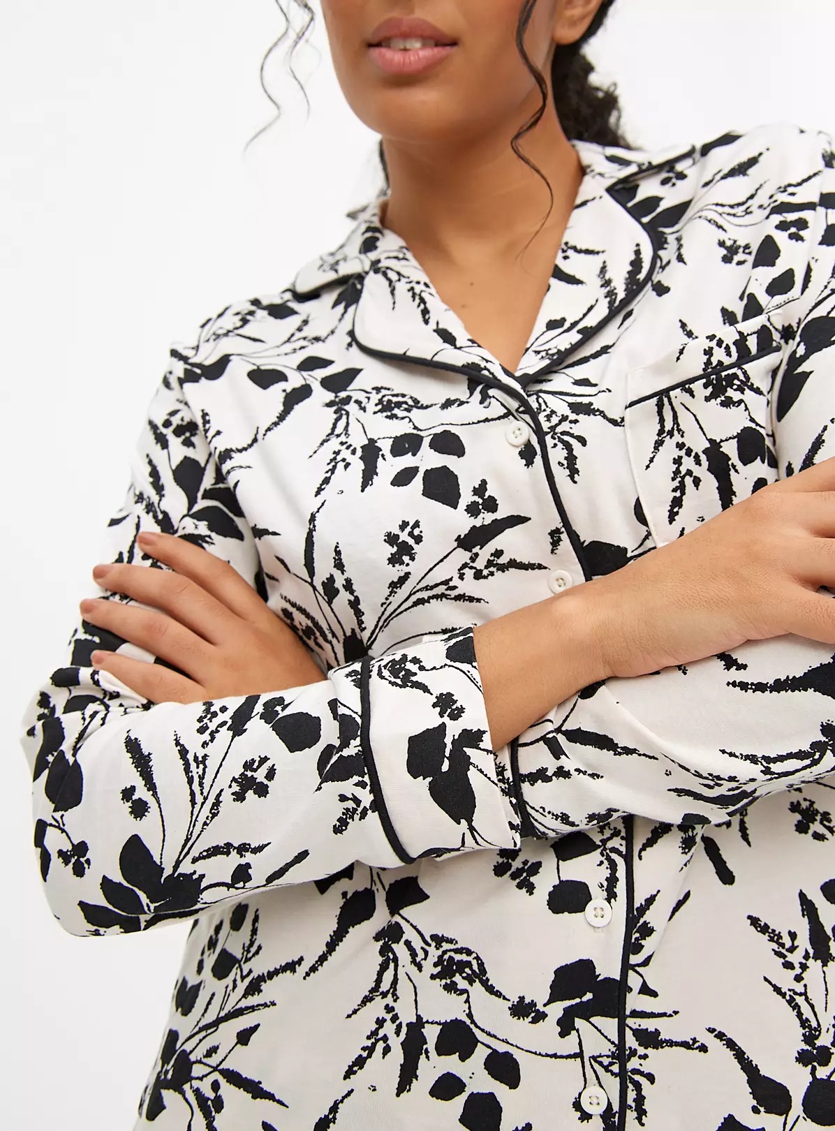 Mono Floral Black and White Traditional Pyjamas Set