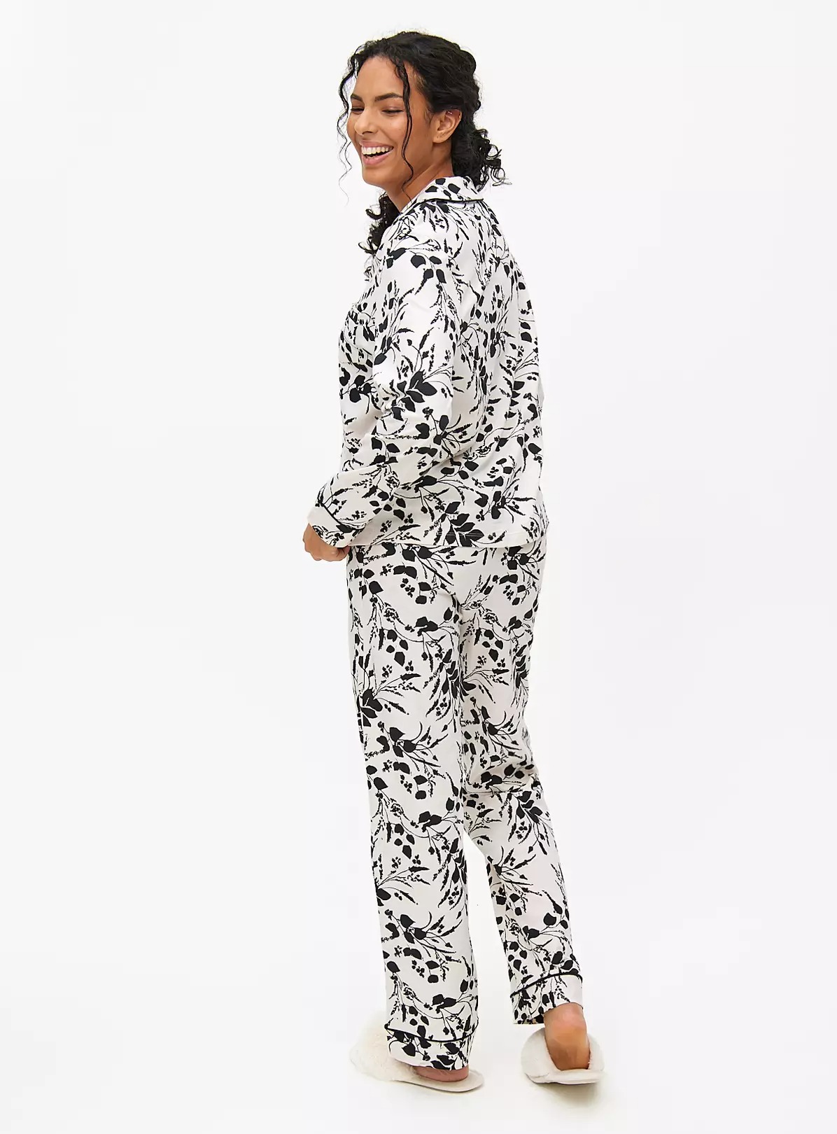 Mono Floral Black and White Traditional Pyjamas Set