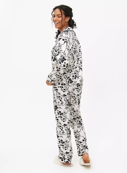 Mono Floral Black and White Traditional Pyjamas Set