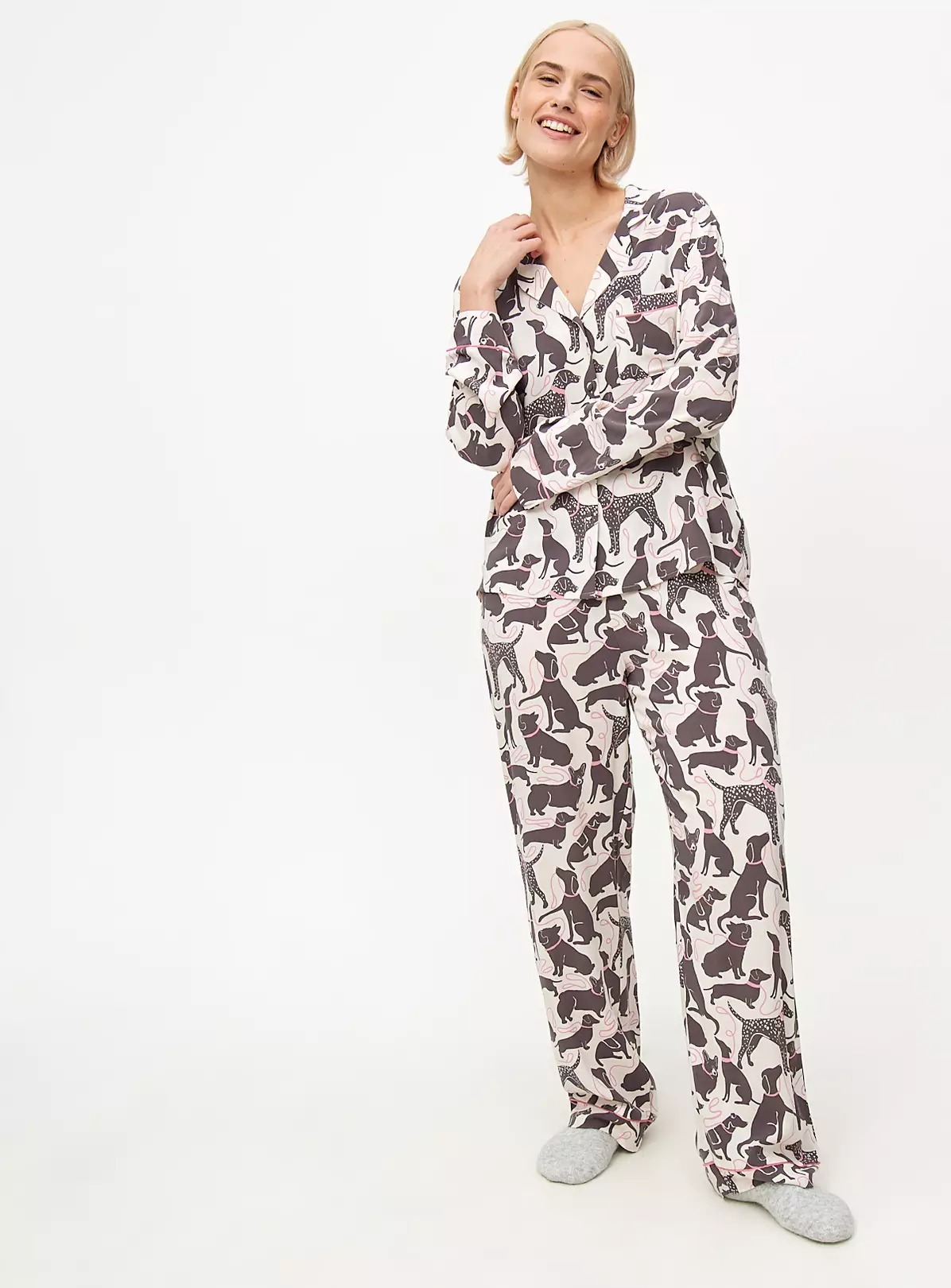 Monochrome Dog Printed Traditional Pyjamas Set