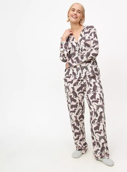 Monochrome Dog Printed Traditional Pyjamas Set