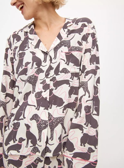 Monochrome Dog Printed Traditional Pyjamas Set