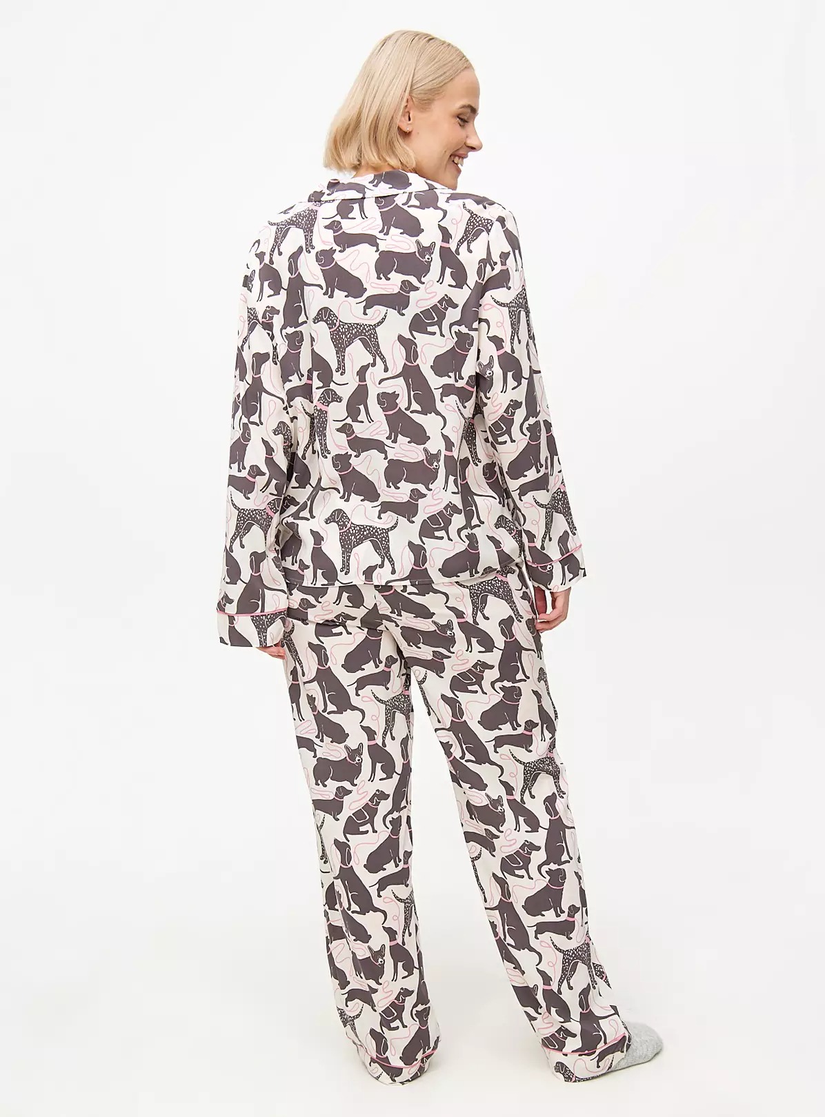 Monochrome Dog Printed Traditional Pyjamas Set