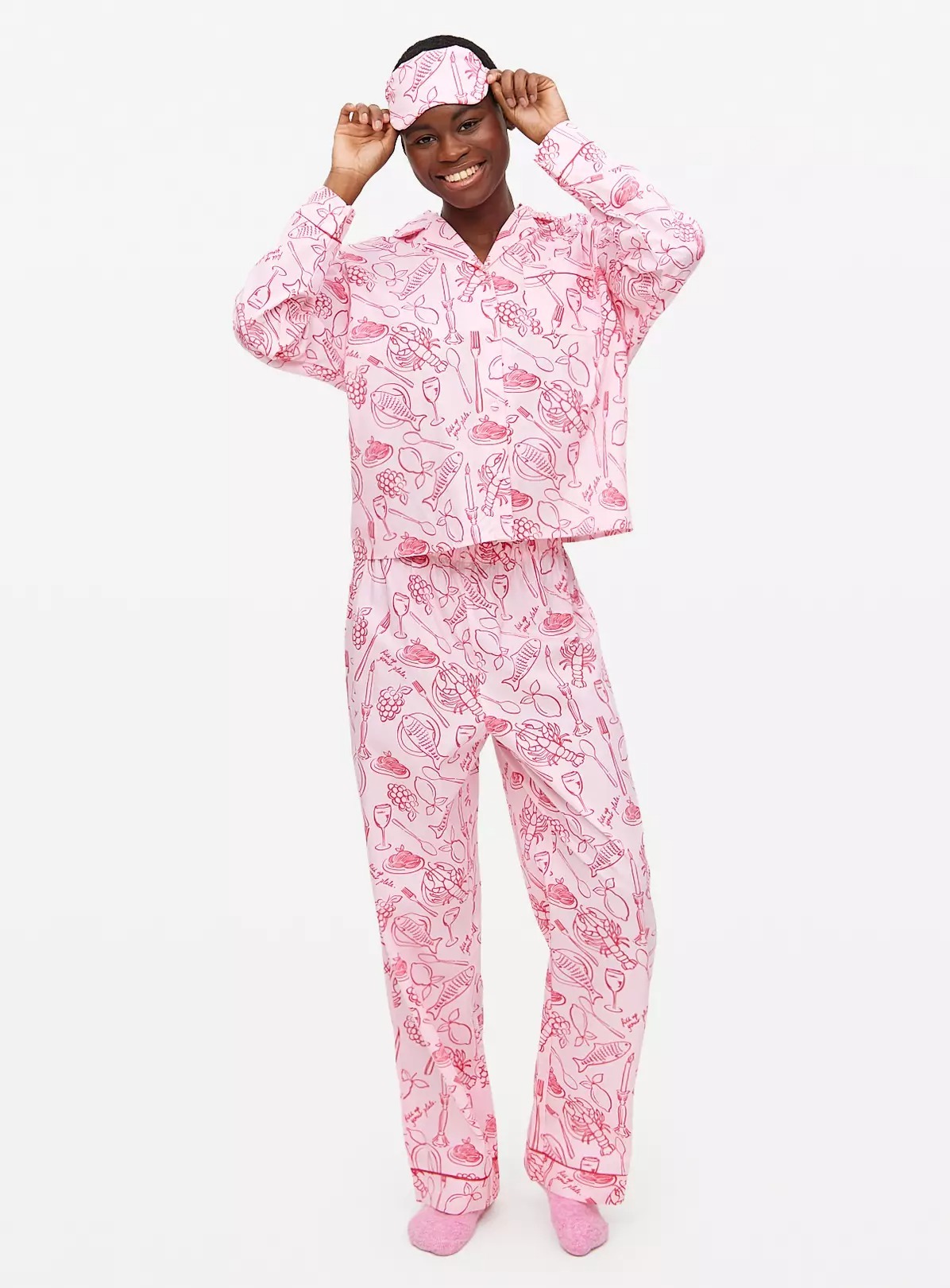 Pink Wine and Dine Printed Pyjamas Set