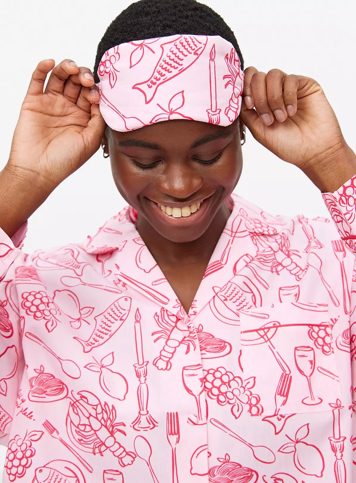 Pink Wine and Dine Printed Pyjamas Set